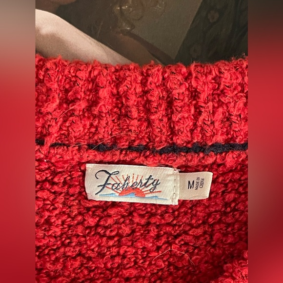 Faherty Red/White/Navy Cotton Blend Crewneck Sweater Size M - Picture 6 of 16